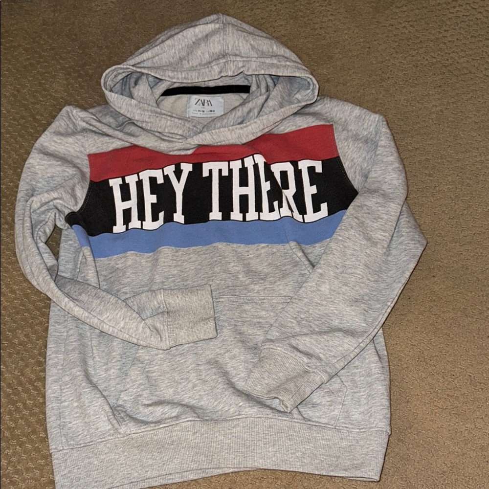 Zara Gray and Red Sweatshirt Hoodie Casual Style